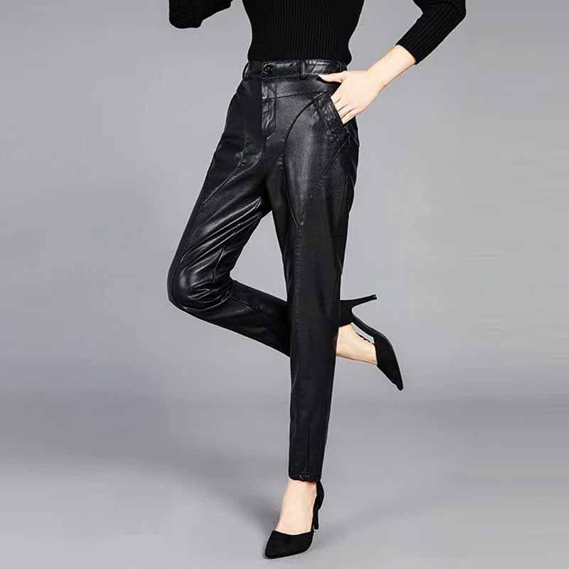 Брюки из искусственной кожи, женские бархатные утепленные свободные широкие брюки, брюки с высокой талией, брюки