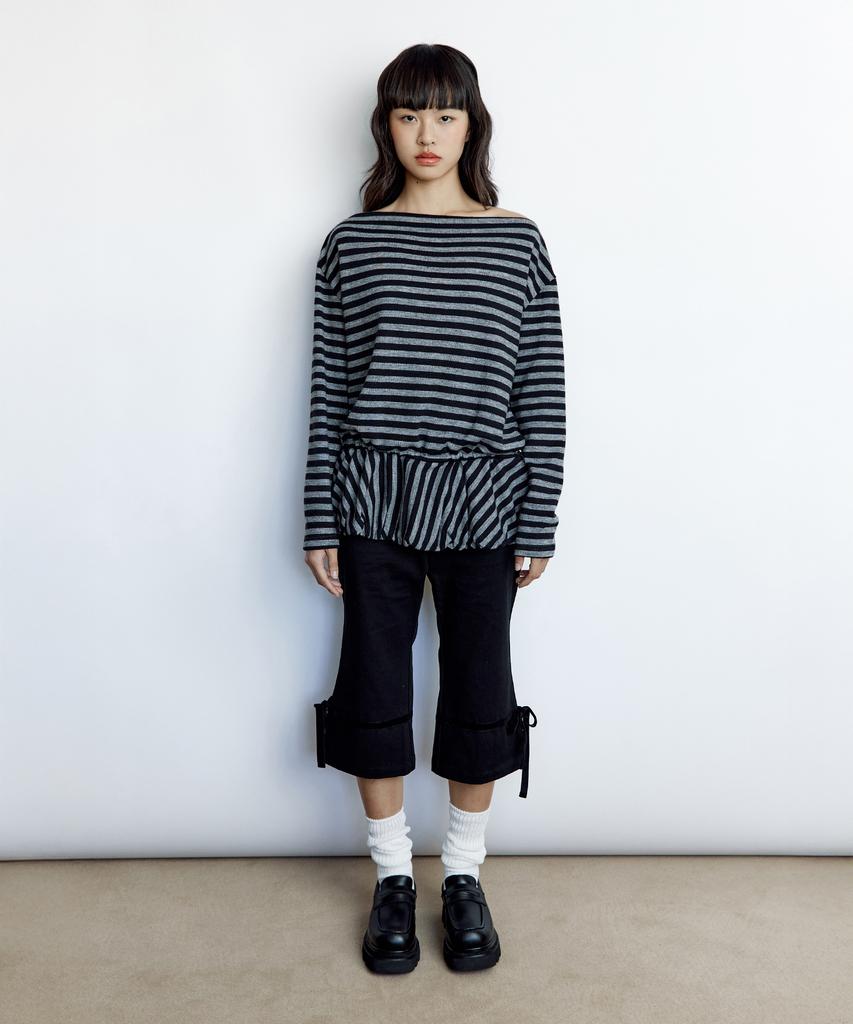 ROUGHNECK Striped Off-Shoulder Knit