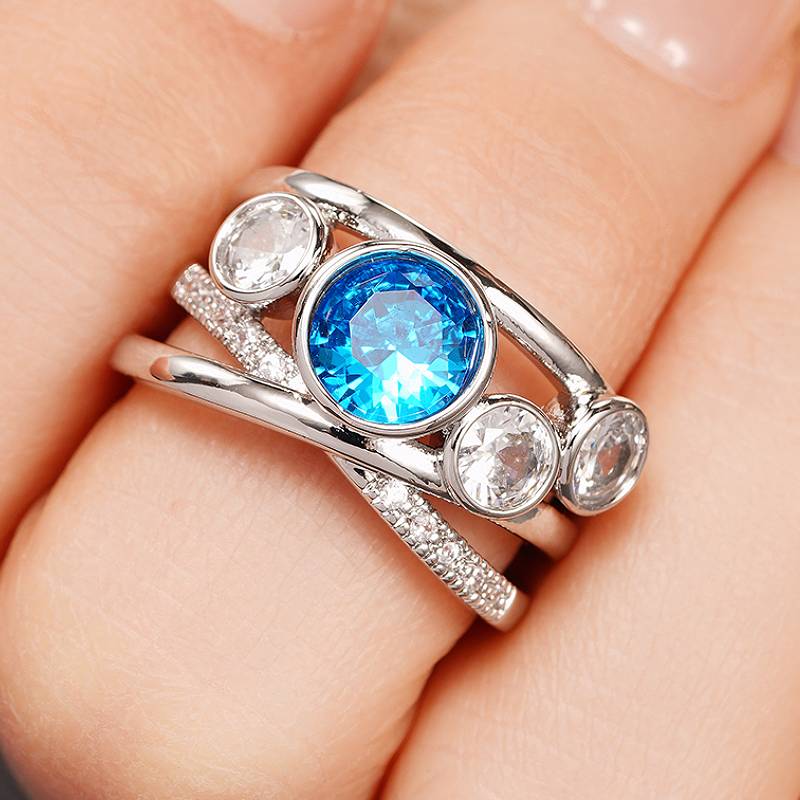 Xiaomi Huitan Silver Color Women Ring Inlaid Sparkling Blue Cubic Zirconia Trendy Charming Accessories Chic Jewelry for Party Daily