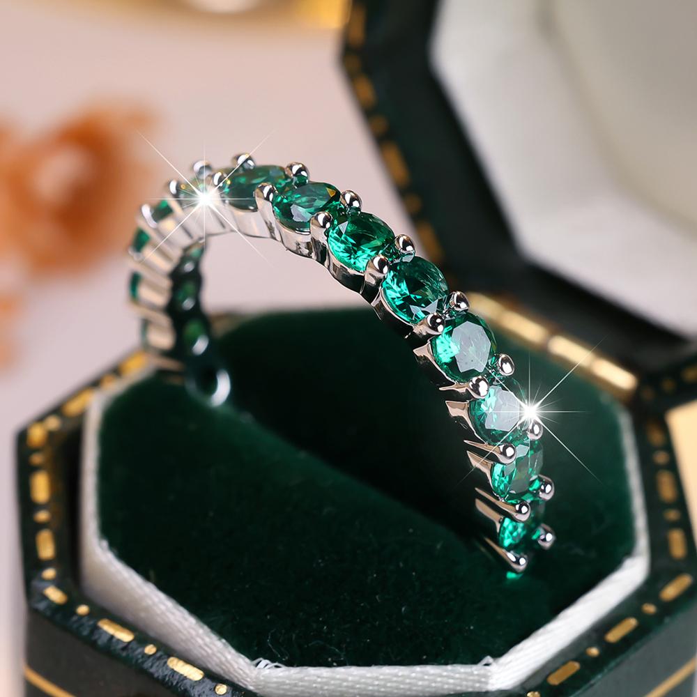 Fashion Round Green Blue Zircon Rings for Women CZ Crystal Wedding Engagement Rings Jewelry Gifts
