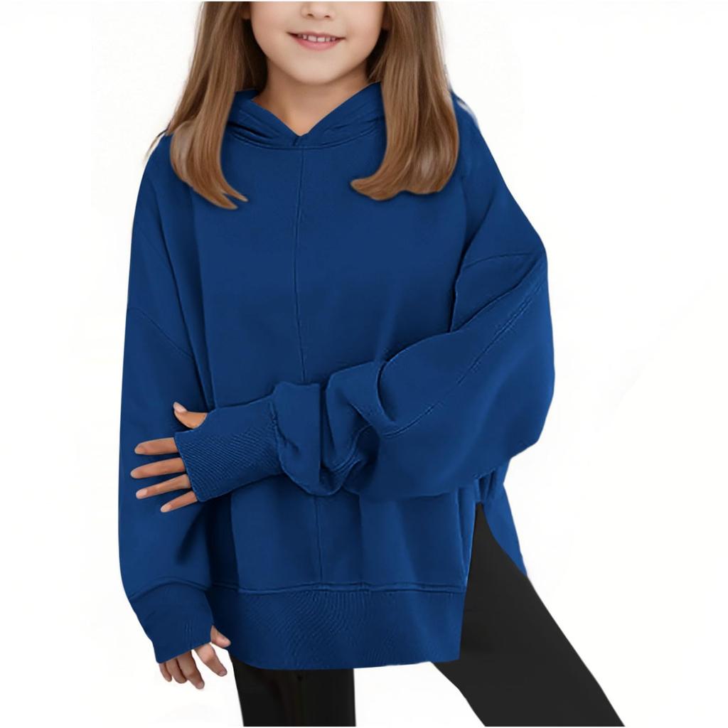 Girls' Oversized Hooded Sweatshirt Casual Long-Sleeve Drop-Shoulder Sweatshirt Top