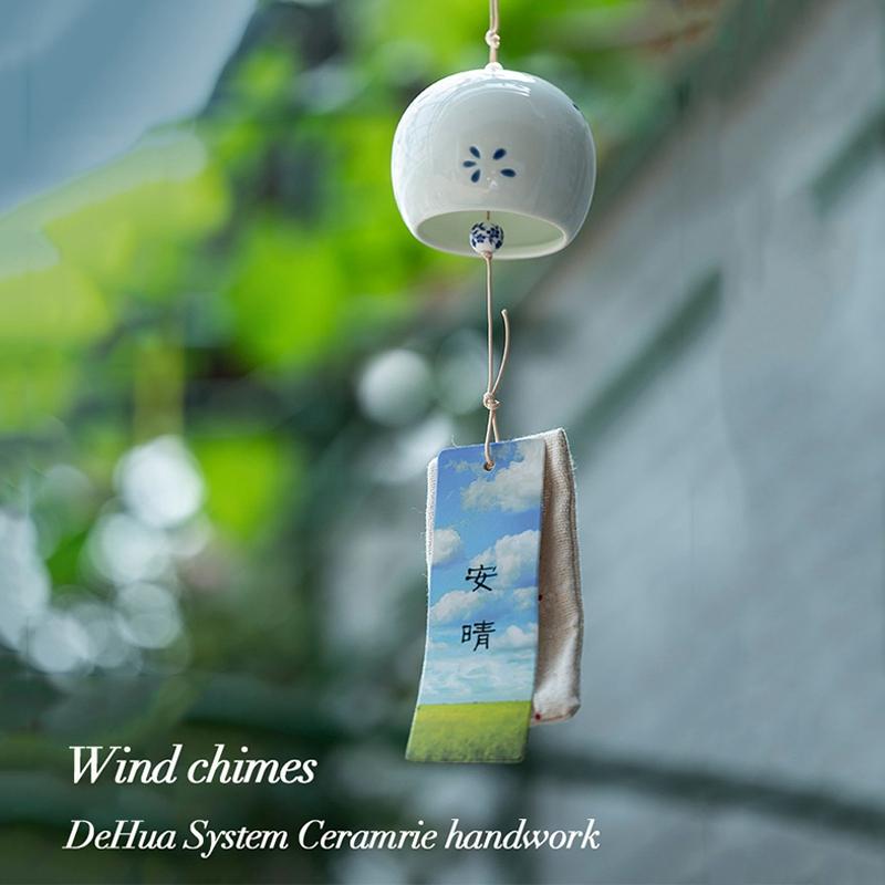 Ceramic Japanese Wind Chime Outdoor Wind Bells Garden Wind Music Garden Hanging Decor Home Outdoor Decor Ceramic Landscape