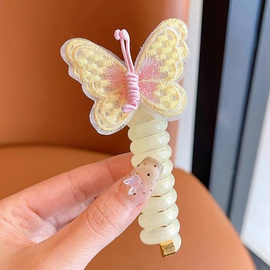 Детская резинка для волос с декором в виде бабочки, телефонный шнур, гладкий мультяшный дизайн, многоразовая