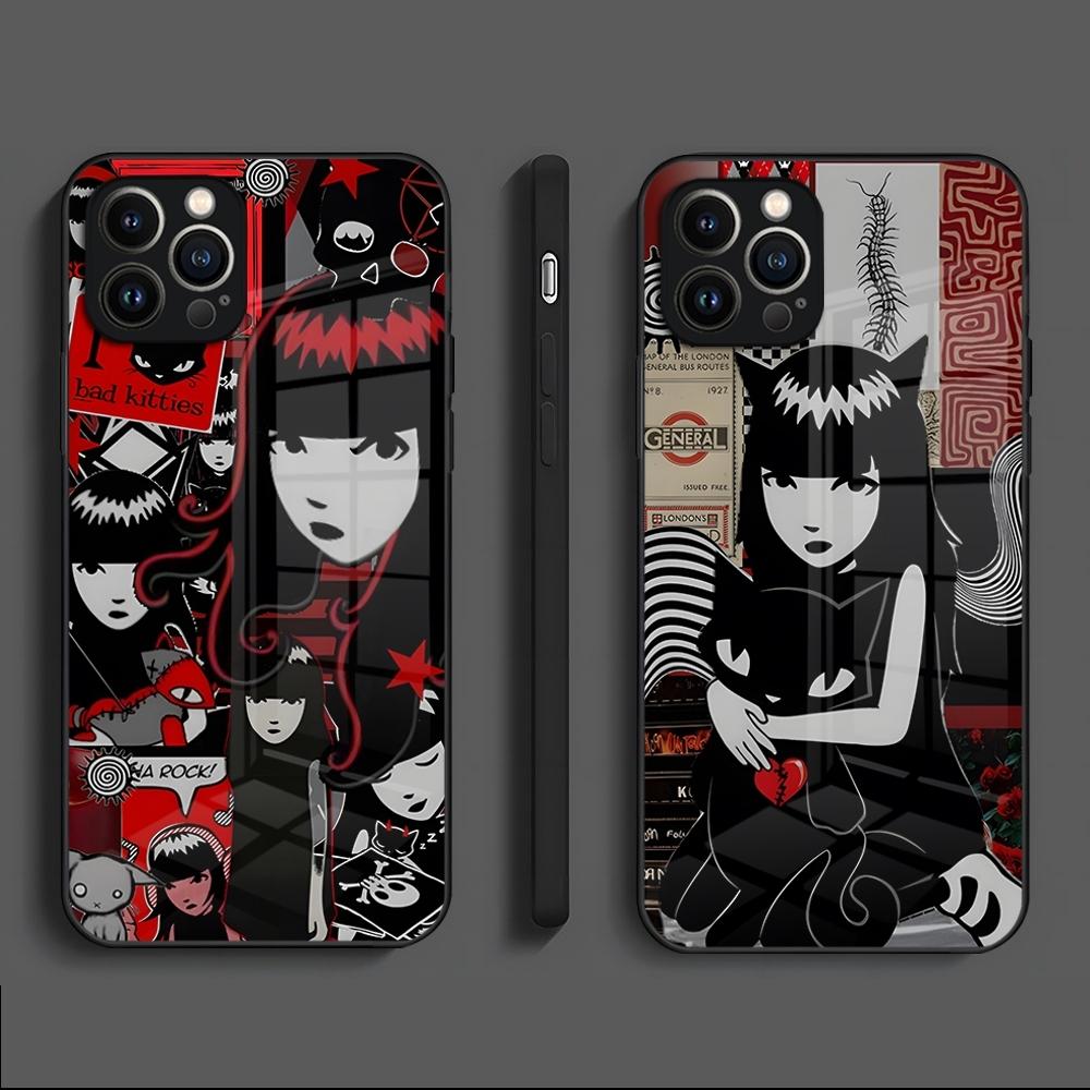 E-Emily The Strange Phone Case for iPhone 18 15 14 Pro 12 11 13 Mini X XR XS Max 8 7 6 Plus SE Glass Design Back Cover