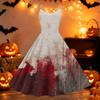 Women Halloween Printed Off Shoulder Punk Vintage Dress Sleeveless Spaghetti Strap A-Line Midi Dress