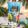 SpongeBob Beach Towel, Personalized Custom Text, Quick Dry Soft Large Towel For Swimming Pool Travel