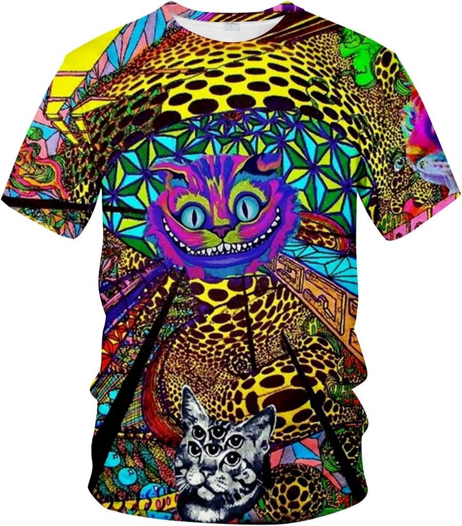 Mens 3D Novelty Graphic Trippy T-Shirt Psychedelic Cat Funny Tees dragon ball z shirts t shirt for men