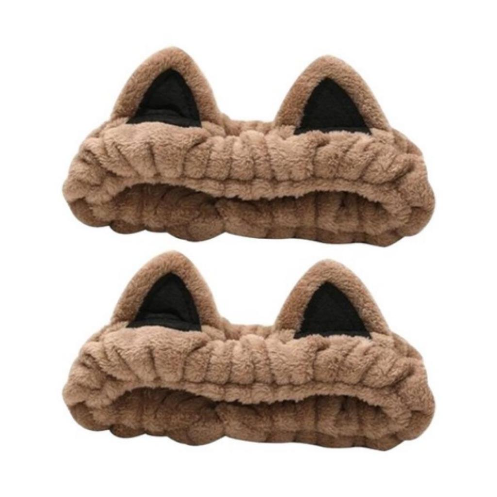 Dajung Dajang Thick Cat Face Wash Headband, Brown, 2 Pieces