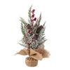 Small Christmas Artificial Plants with Burlap Base Faux Pine Branches with Red Berries/Poinsettias Flower for Winter Indoor Home