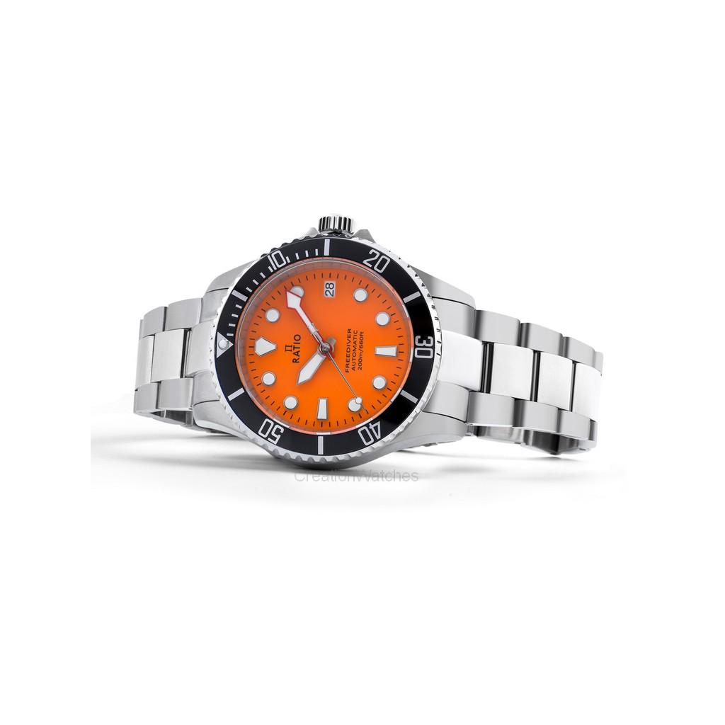 RATIO FreeDiver Автоматические мужские часы из нержавеющей стали с сапфировым стеклом с оранжевым циферблатом RTF045 200M