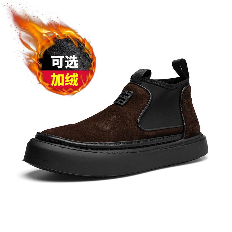 2025 прямая поставка первый слой коровьей кожи повседневная обувь для скейтборда новая мужская обувь с высоким верхом черная дышащая мужская кожаная обувь корейской версии