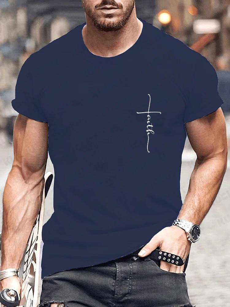 New Summer Round Neck Short Sleeve T-shirt for Men Christian Faith Cross Graphic Fshion T Shirts Short Sleeve Tee Tops