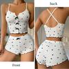 Women' Summer Cute Crop Top and Shorts with Ribbed Slim Fit Printed Suspender Ladie' S Home Casual Pajama Set