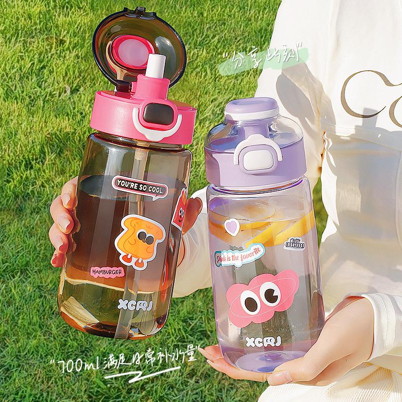 Cute Kids Water Bottle Transparent Plastic Cup Large Capacity Outdoor Sports Portable Sippy Cup BPA Free for Girls Female
