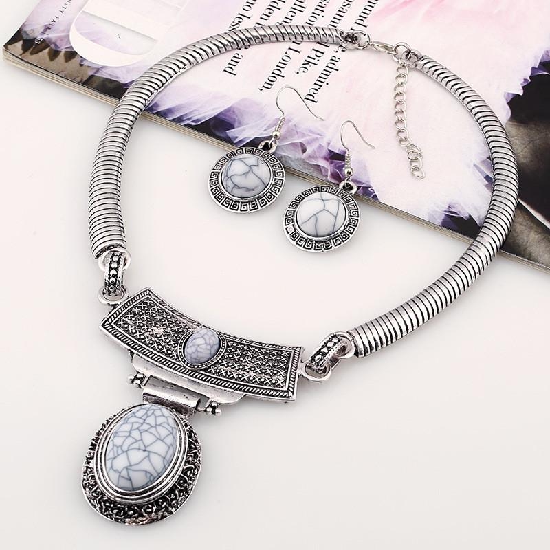 Этнический стиль, имитация драгоценных камней, женский набор из колье и серег, для мужчин и женщин