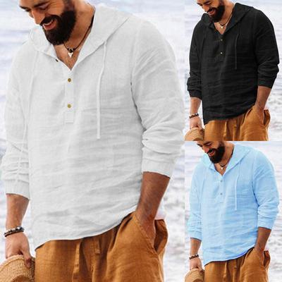 Дизайнерская мужская повседневная хлопково-льняная однотонная толстовка с длинным рукавом на весну и лето, свободная толстовка с воротником-стойкой