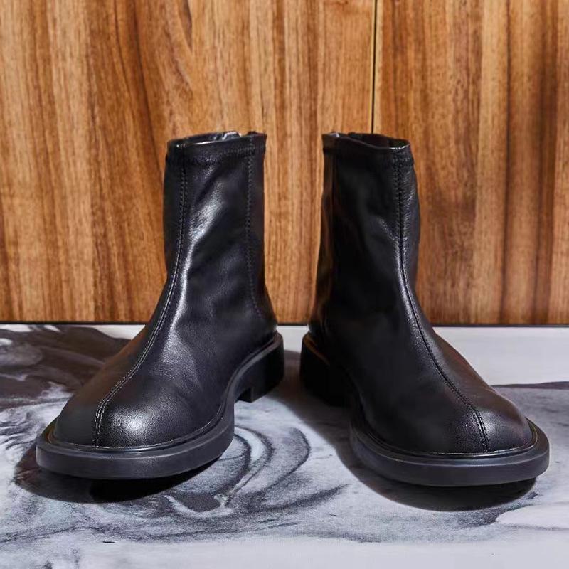 Men's Genuine Leather Martin Mid-Cut Casual Boots with Velvet Lining - Trendy All-Match Design for Spring and Autumn