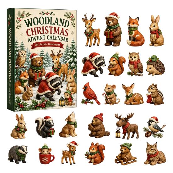 Christmas Countdown Calendar 24 Days Advent Calendar, Forest Animals Fairy Tale Animal Set Cute Acrylic Collectible Toys for Holiday Party Decoration