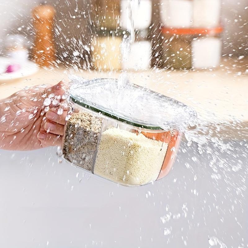 1pc Four-Compartment Integrated Spice Storage Box with Lid - Transparent Plastic Kitchen Organizer for Salt, Pepper, Sugar & Herbs