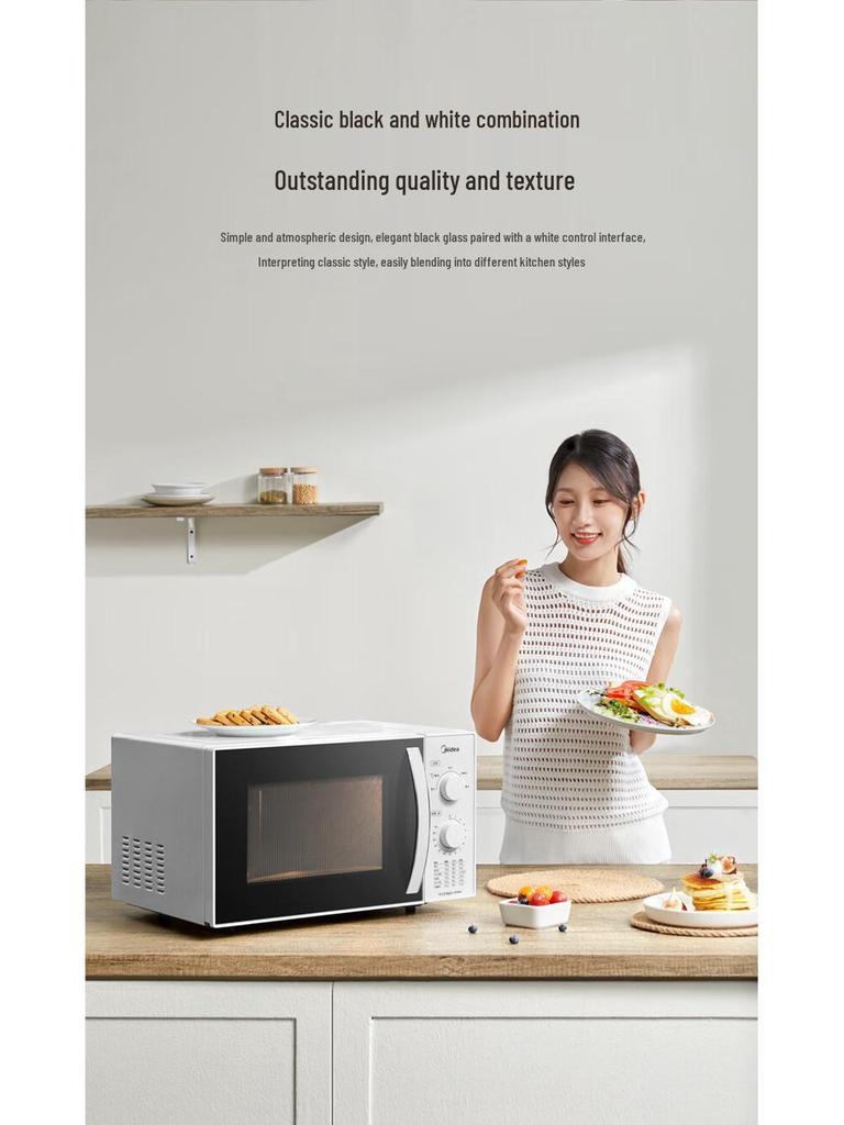 Midea 23L Dual-Use Microwave Oven, 800W, Mechanical Control with Turntable and Knob.