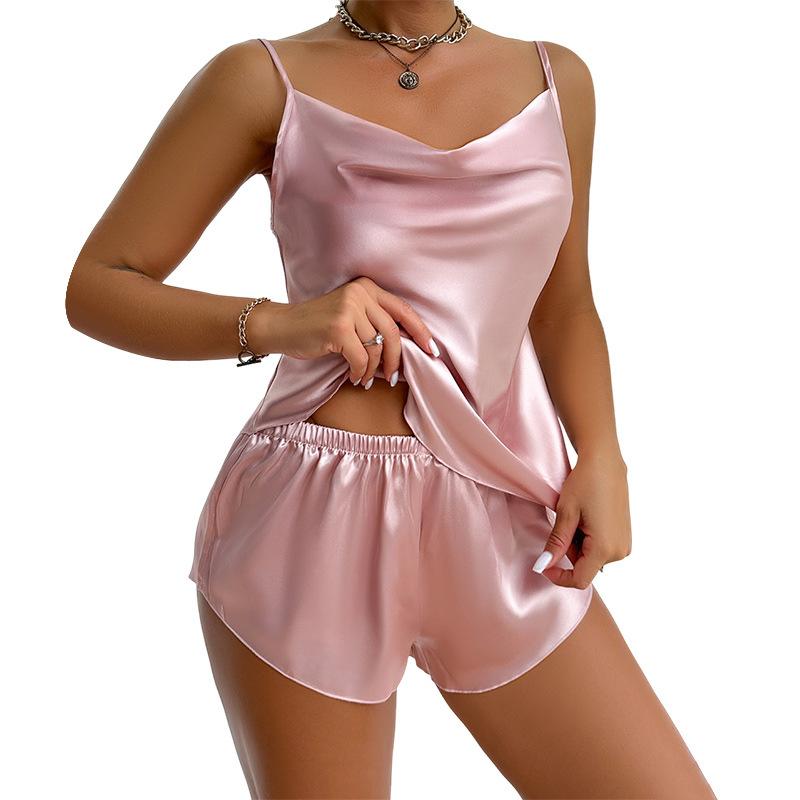 Ice Silk Camisole Pajamas Women's Sense of Fashion Two-piece Home Wear Thin Home Suspenders Shorts Set