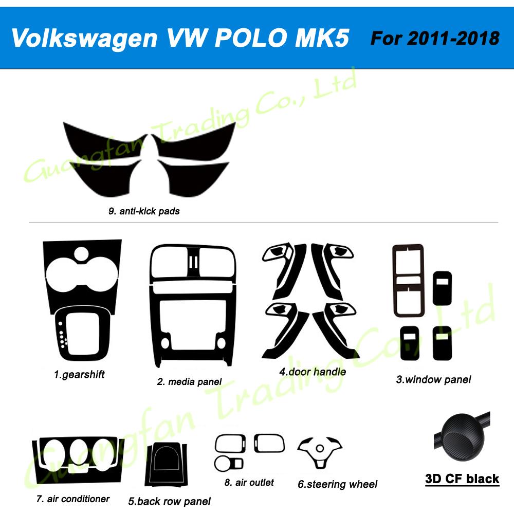 3D/5D Carbon Fiber Car Interior Center Console Cover Color Change Molding Sticker Decals For Volkswagen VW POLO MK5 2011-2018