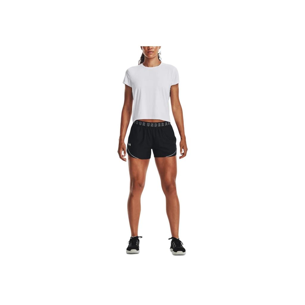 Under Armour Logo Print Embroidered Elastic Waist Casual Shorts Women Shorts Black 1373041-001