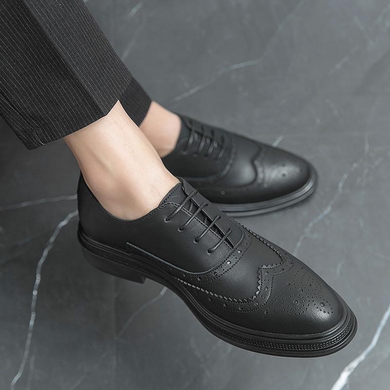 Leather shoes men's new autumn and winter British Brock carved retro business dress gray casual shoes