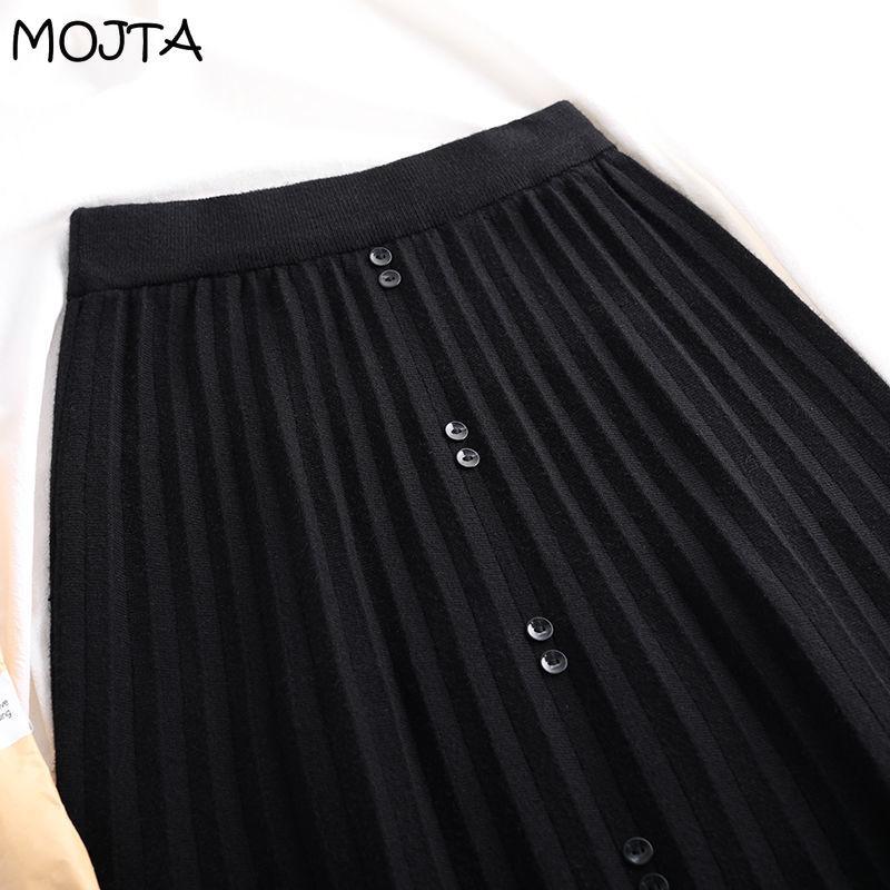 Осень-зима женская трикотажная юбка-миди женская юбка с высокой талией утепленная однотонная тонкая плиссированная юбка трапециевидной формы средней длины