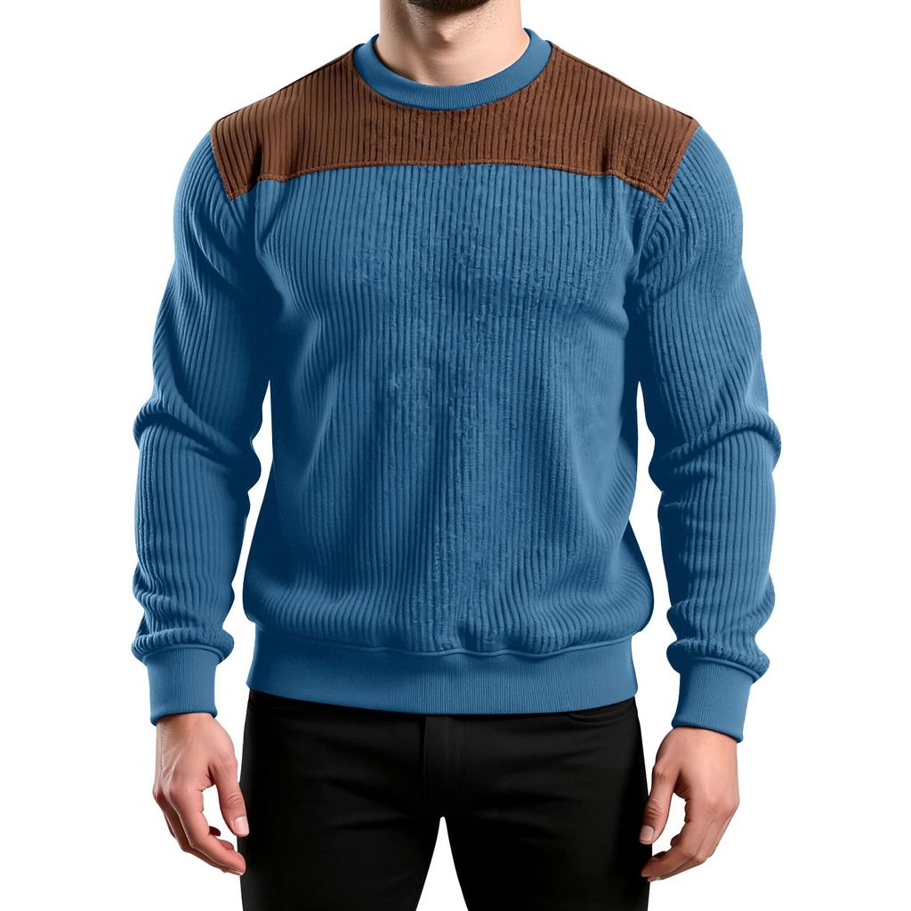 Men's Colorblock Round Neck Long Sleeve Tops Men's Sports Large Size Casual Round Neck Tops