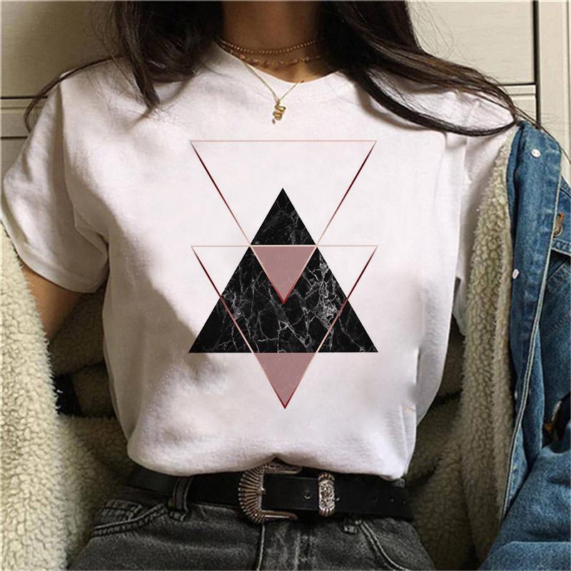 Women Beautiful Geometry Black Funny Print T Shirt Girl Cute Short Sleeve Harajuku 90S Clothes Drop