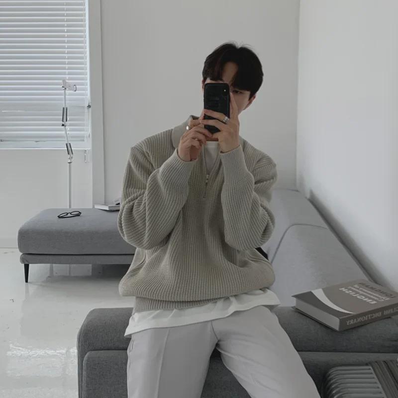 Мужская зимняя куртка-поло со свободными лацканами - модная трикотажная одежда