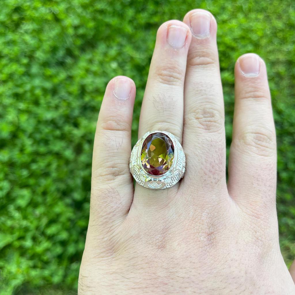 Мужское серебряное кольцо 925 карата с камнем зултанитом, кольцо с камнем, меняющим цвет, уникальные украшения из турецкой диаспоры, роскошное серебряное мужское кольцо