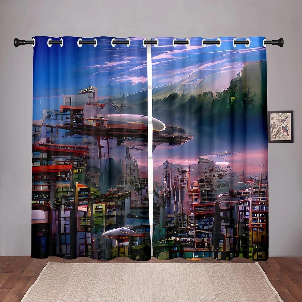 Future Cyberpunk City Sky On Sale Blackout Window Curtain for Bedroom Living Room Bathroom Kicthen Door High Shading New Pattern