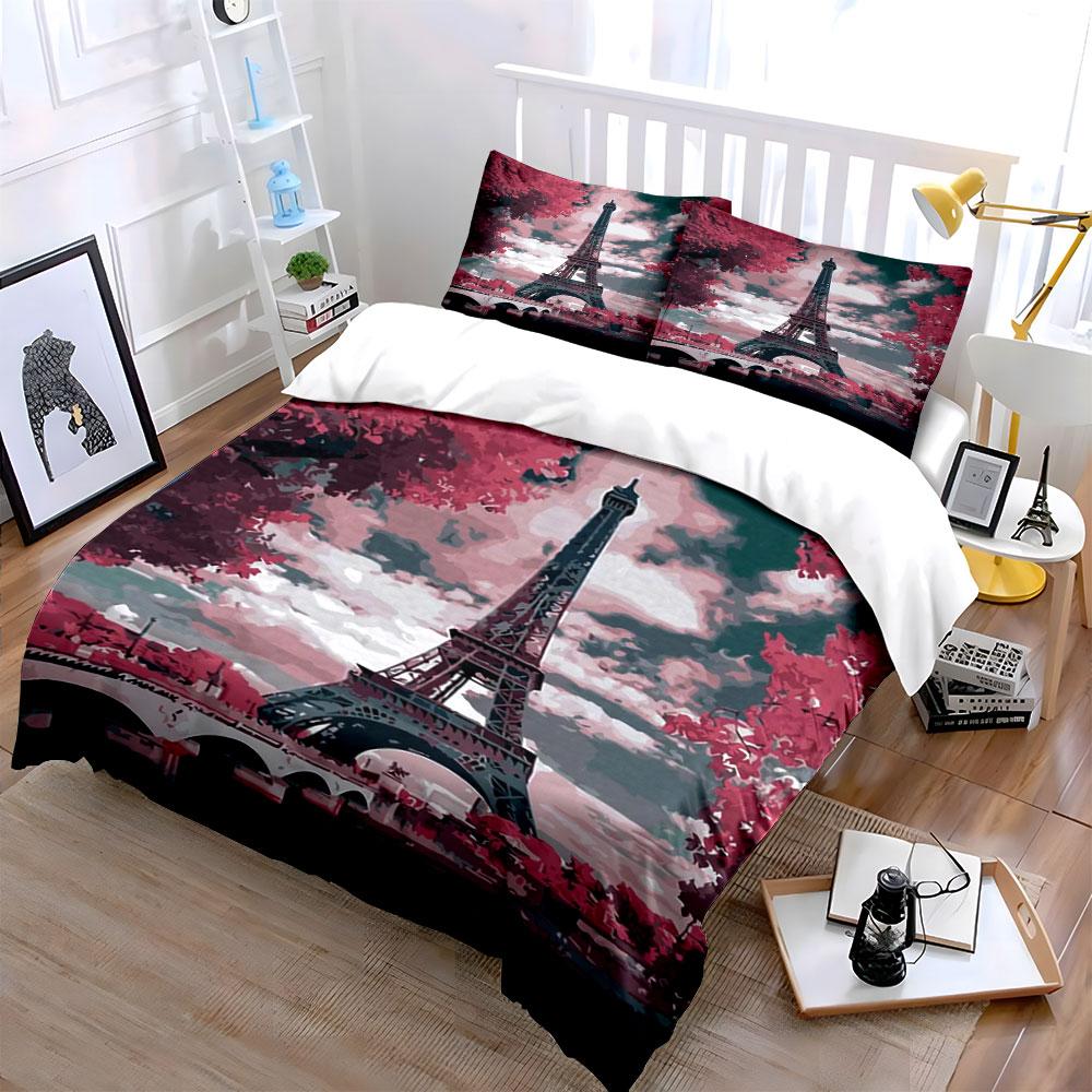 Eiffel Tower with trees. Bedding sets Duvet cover sets Duvet covers Pillowcases(1*Duvet Cover 2*Pillowcases without duvet insert)