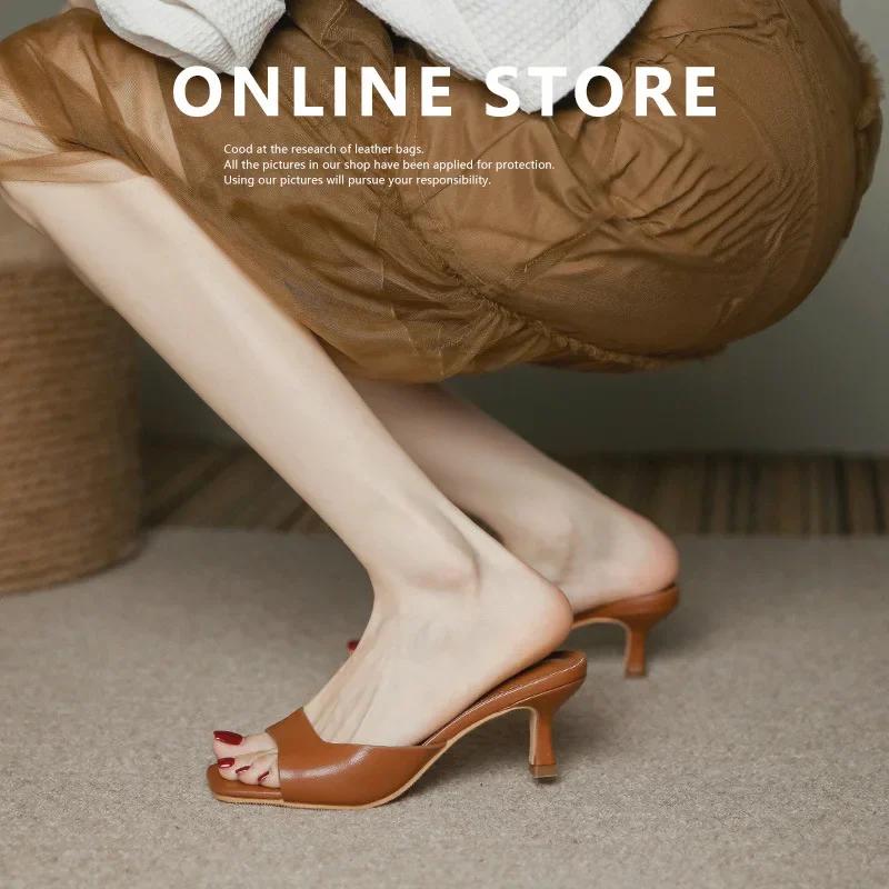 Туфли на высоком каблуке из натуральной кожи, женская мода, туфли на высоком каблуке из коровьей кожи, женские летние сандалии для улицы, женская обувь, женская обувь