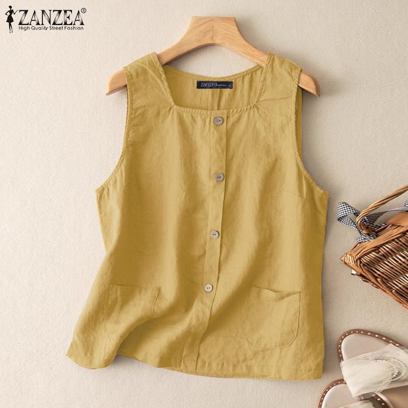 ZANZEA Женские повседневные хлопковые майки с квадратным воротником