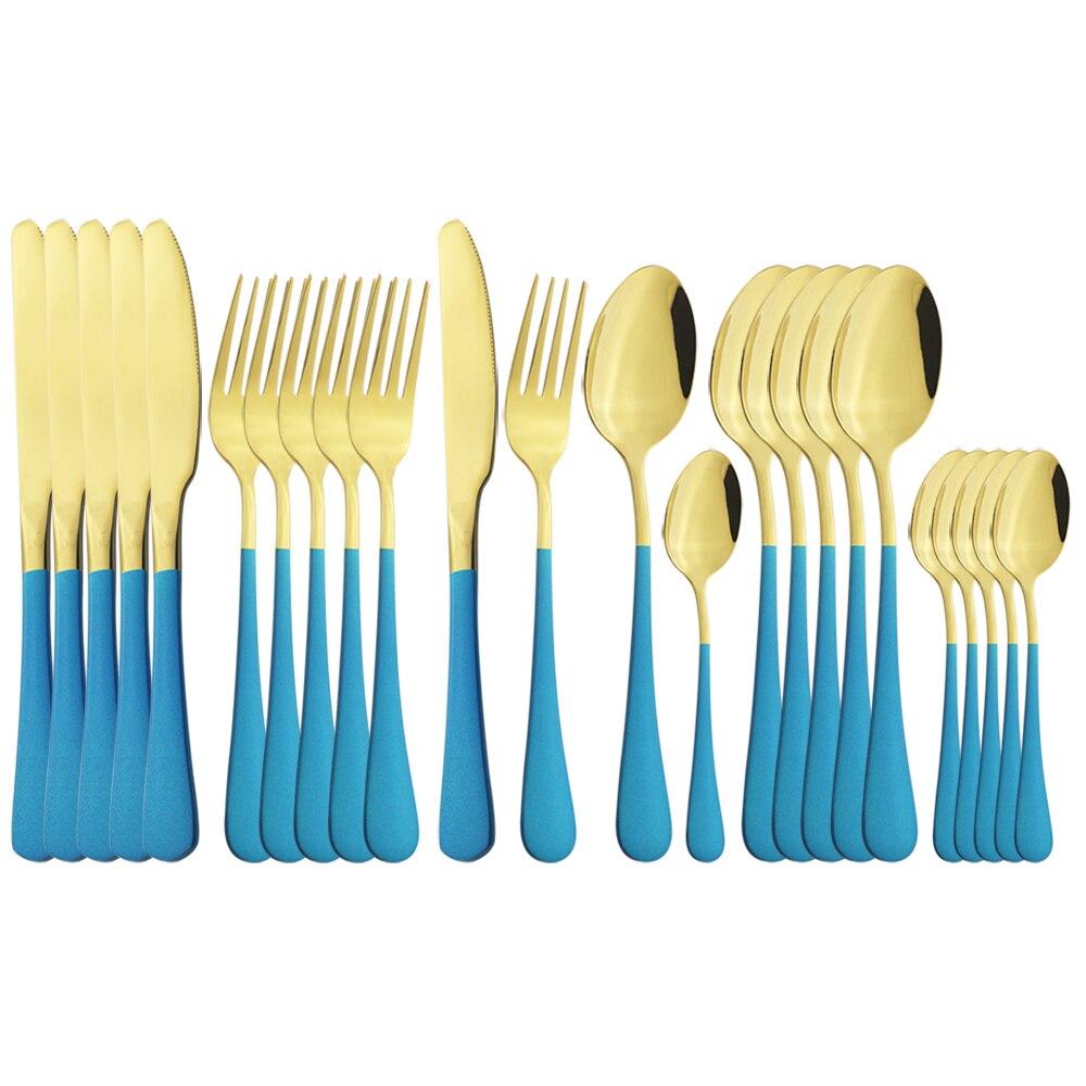 Набор столовых приборов из розового золота, столовые приборы из нержавеющей стали, 6 компл., обеденные ножи, вилки, кофейная ложка, столовая посуда, набор кухонной посуды