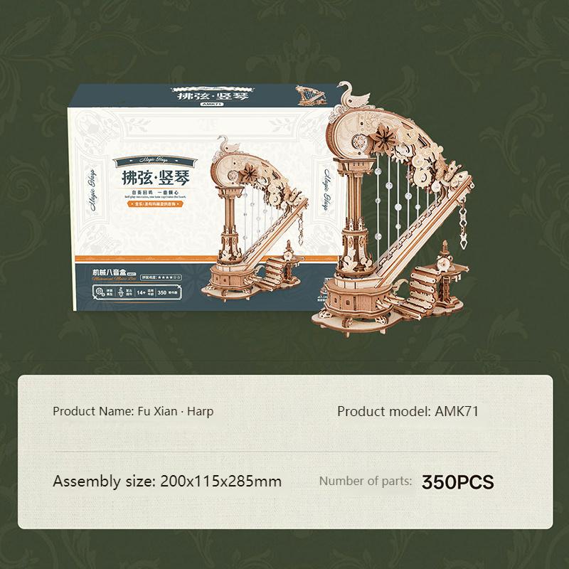 3D Wooden Puzzle Stringed Harp Music Box DIY Handmade Magic Cello Mechanical Music Box with Moveable Stem Creative Toy AMK71