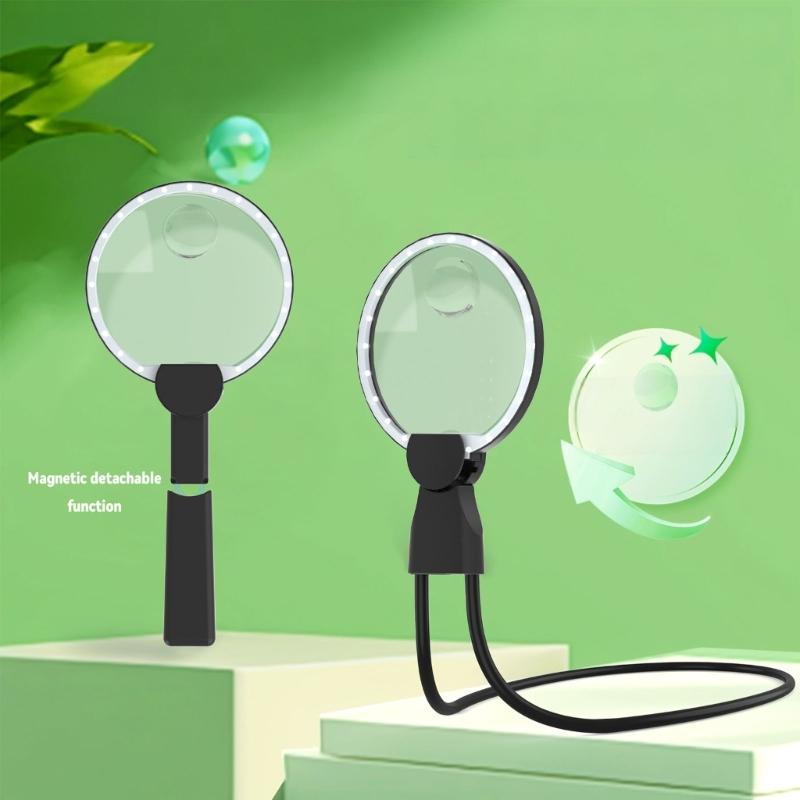 3X Zooms Magnifying Glass Handheld Featuring 3 Light Modes Hands Frees Design for Reading Crafts and Senior Activity