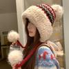 Autumn and winter new Fair Island knitted hat fashionable big head circumference fleece ear protector wool hat casual face small pullover hat