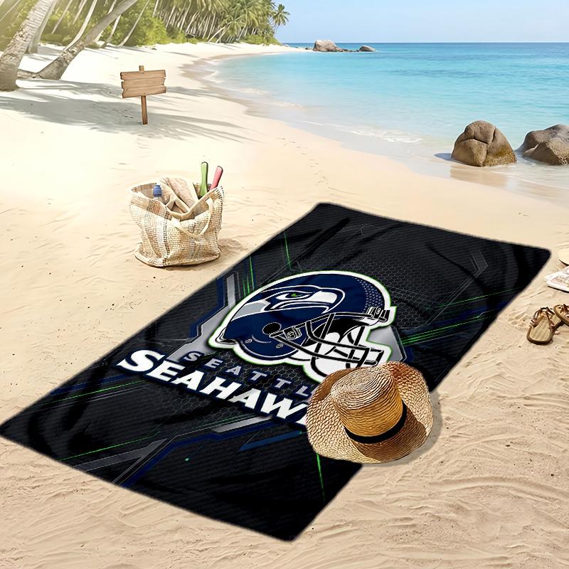 Пляжное полотенце с принтом Seattle Seahawks Мягкое Портативное Быстросохнущее?Сухое полотенце для бассейна, летнего отпуска, активного отдыха на природе