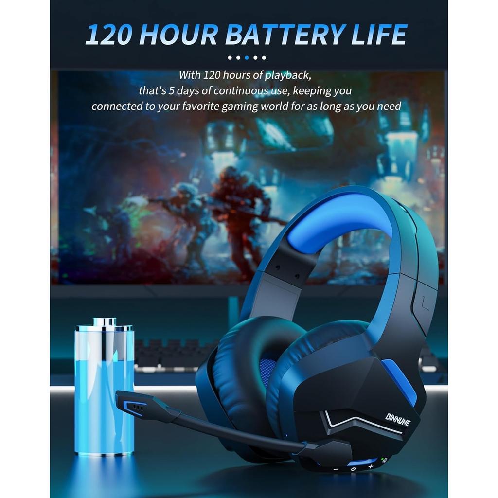 NUBWO BW01 Wireless Gaming Headset with Microphone for PC/PS4/PS5, 2.4G Wireless Bluetooth USB Gamer Headphones with Mic for Laptop Computer