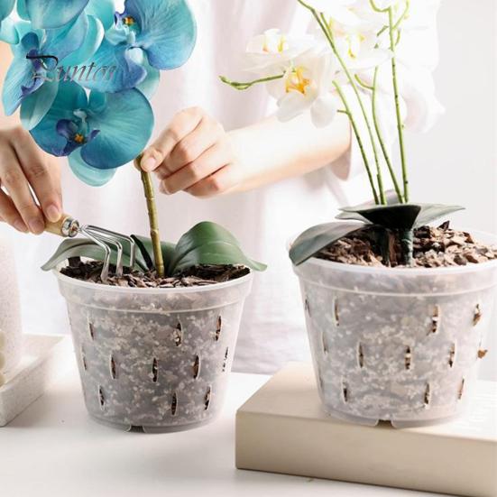 Clear Orchid Pot Reusable Orchid Flowerpot with Holes Plastic Ventilated Planter for Repotting Growing Indoor Outdoor Orchids