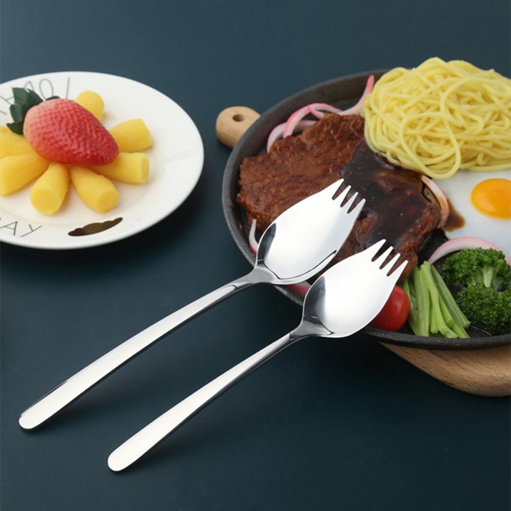 Кремовый Кемпинг Многоразовая Посуда из Нержавеющей Стали для Пикника Десертные Ложки Столовые Приборы Салатные Вилки Спорк