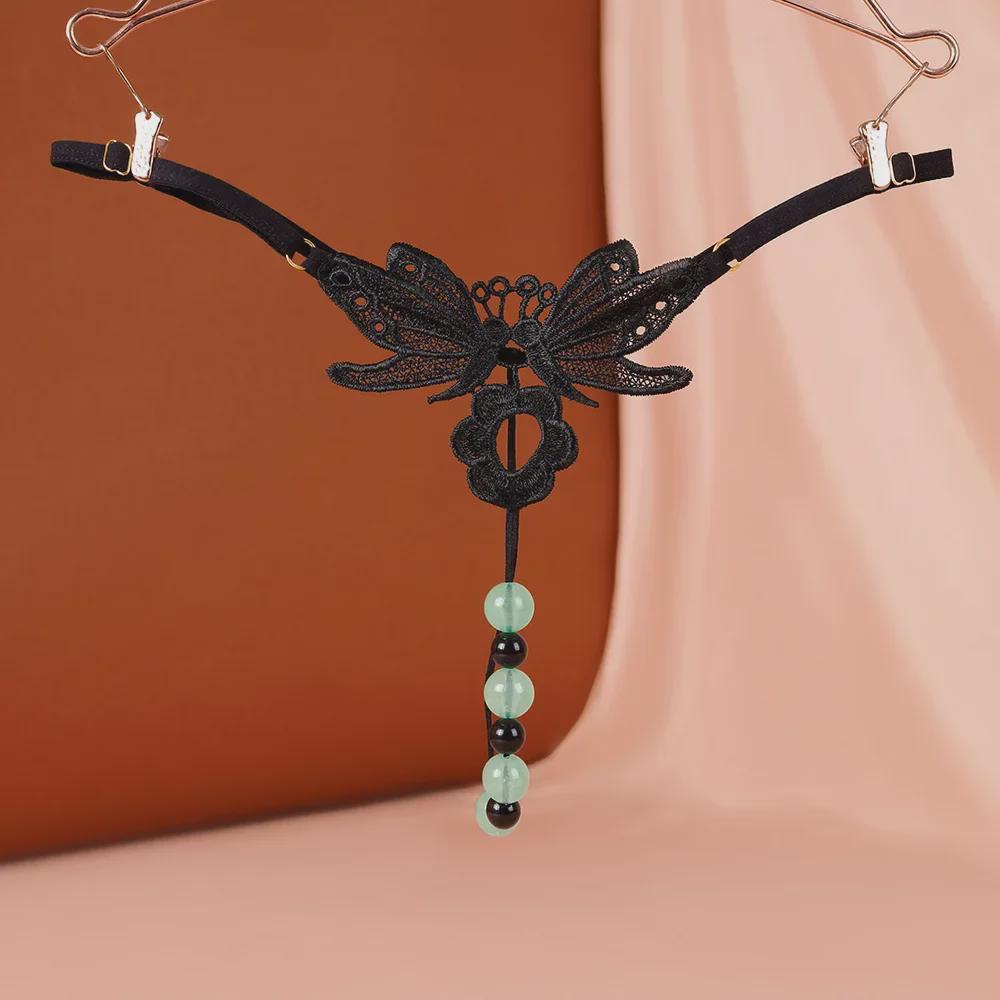 "Светящиеся жемчужные массажные стринги с открытой промежностью для женщин": Сексуальное нижнее белье для ночного клуба"