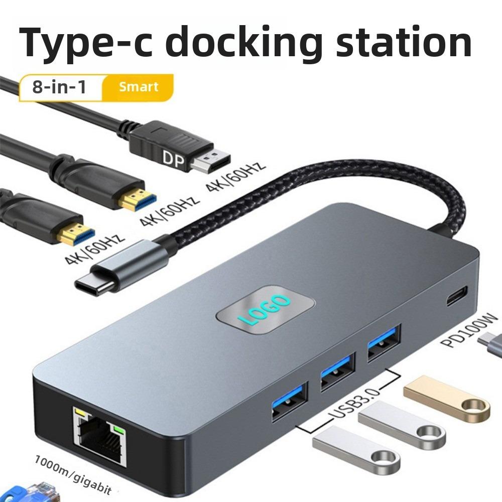 Док-станция типа C с гигабитным Ethernet 4K60Hz USB-концентратором, многопортовым адаптером для ноутбука, ПК MacBook