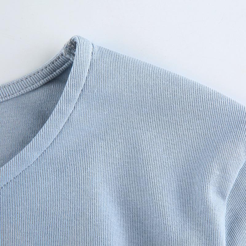 Сексуальные облегающие укороченные топы с круглым вырезом и длинными рукавами, осенняя женская трикотажная однотонная футболка с нерегулярной завязкой на шнурке