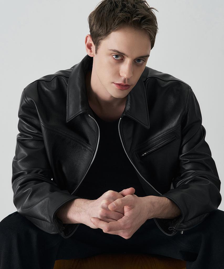 Draw Fit Russell Single Cow Leather Jacket [Black]