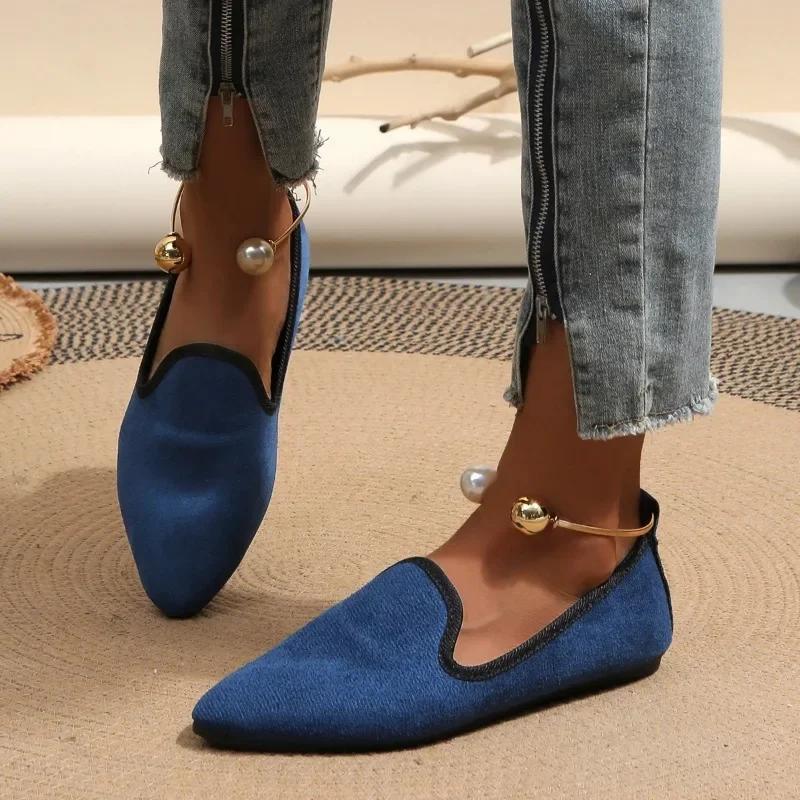Large Size Soft-soled Pointy Fashion Casual Shoes Women  Autumn and Winter New-style Slip-on Comfortable Single Shoes 35-43